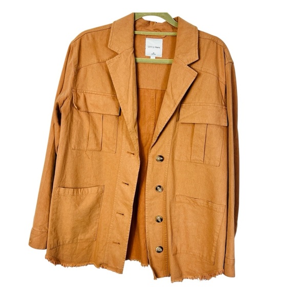 Gentle fawn Camel Button Up Raw Hem oversized Jacket Women Size XS - Picture 2 of 14